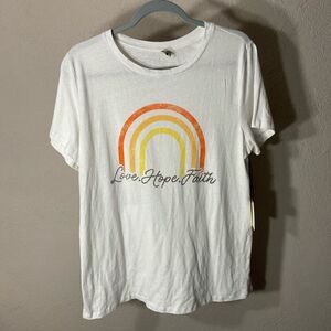 LE Womens Graphic Rainbow Short Sleeve Tee White Size Large NWT